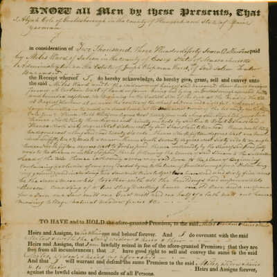 Deed for property transfer from Abijah Cole to Miles Ward in 1833
