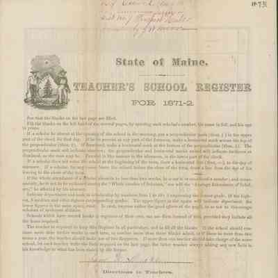 State of Maine School Register for Prospect Harbor 1871-72