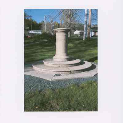 Sun Dial base and pedestal designed by Eric Soderholtz on the West Gouldsboro Village Green.
