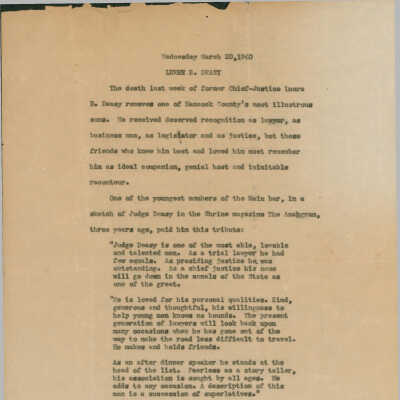 Editorial honoring Chief Justice Luere B. Deasy upon his death.