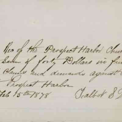 Receipt of payment to Talbot S. Workman from the Prospect Harbor Church Society.