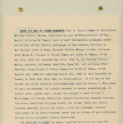 Deed for property transfer from Daniel Deasy to Irving S. Whitaker in 1906