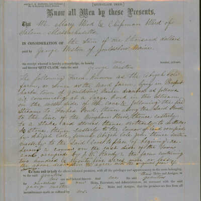 Deed for property transfer from Mary and Chipman Ward to George Weston in 1861