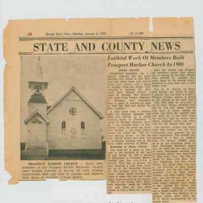 Newspaper article about the history of the Prospect Harbor United Methodist Church