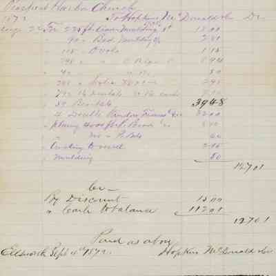 Receipt for building materials for the Prospect Harbor Union Church