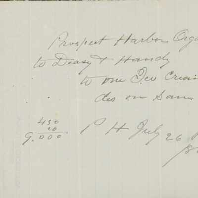 Receipt. Prospect Harbor Organ Society. Deasy and Handy.