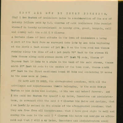 Deed for property transfer from George Weston to Edwin William Cleaves in 1862