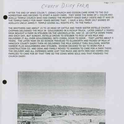 History of the Church Dairy Farm.