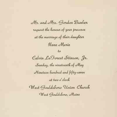 Wedding Invitation for Ilene Marie Bunker and Calvin Stinson, Jr.