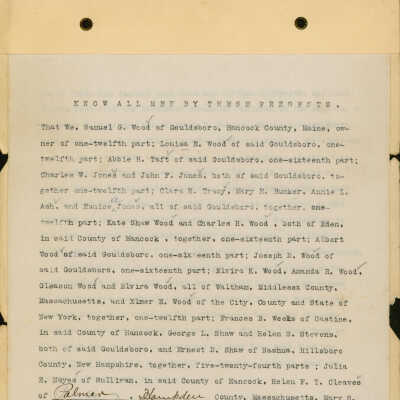 Deed for property transfer from Wood Heirs to Fletcher Taft Wood in 1914