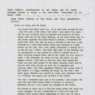 Helen Handy Hallett's Reminiscences. 2006 Edition.
