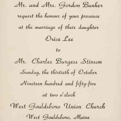 Wedding Invitation for Orice Lee Bunker and Charles Burgess Stinson