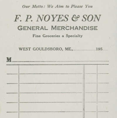 Blank receipt from F. P. Noyes & Son store