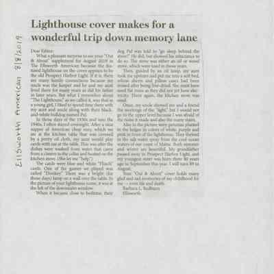 Letter to Ellsworth American Editor regarding Prospect Harbor Lighthouse memories
