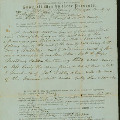 Deed for property transfer from Stephen Madden to Alfred Tracy in 1850