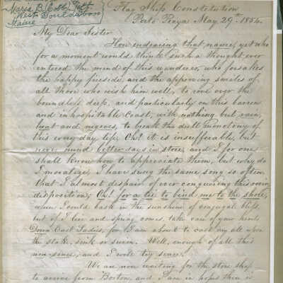 Letter from Edward Cobb to his sister Maria Cobb Taft