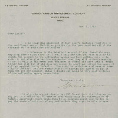 Letter from George Blance to Louis P. Cole regarding business accounts.