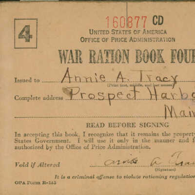 War Ration Book 4 belonging to Annie Tracy.
