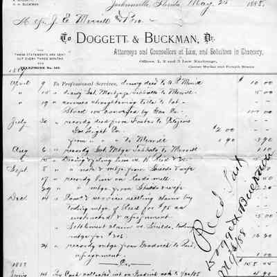 Monthly Statement from Doggett & Buckman and letter from Ayres Jose de Gernia