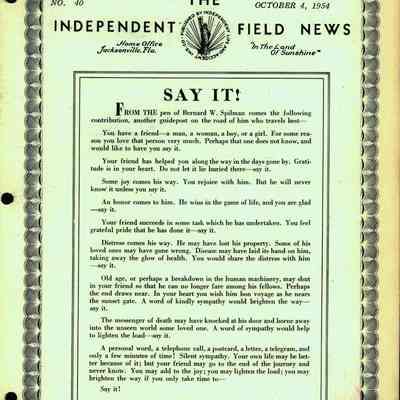 Independent Field News Magazine. October 4, 1954.