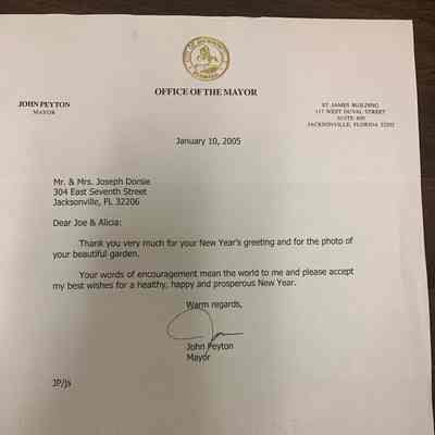 Letter from mayor John Peyton to Mr. and Mrs. Joseph Dorsie