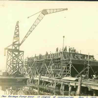 Side door of a garbage scow being constucted, 1925.