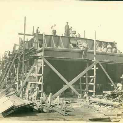 Side door of a garbage scow being constucted, 1925.