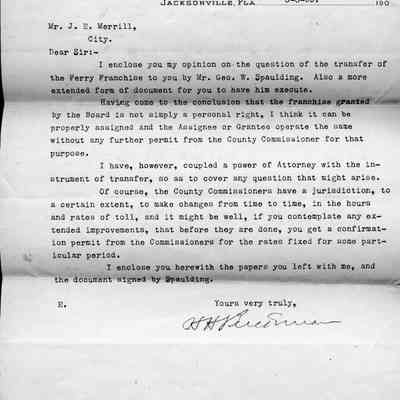 Fairfield Ferry Franchise Correspondence