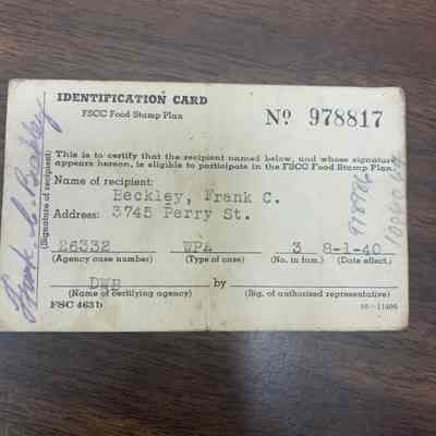 Identification Card FSCC Food Stamp Plan