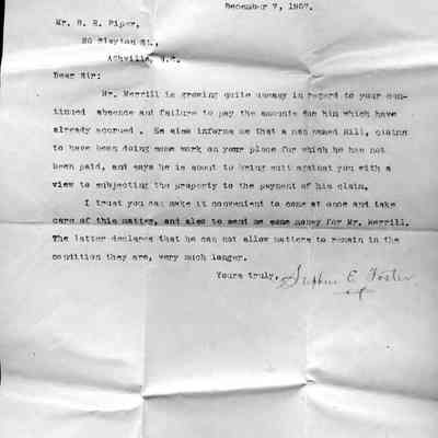 Correspondence to B.R. Piper regarding payments