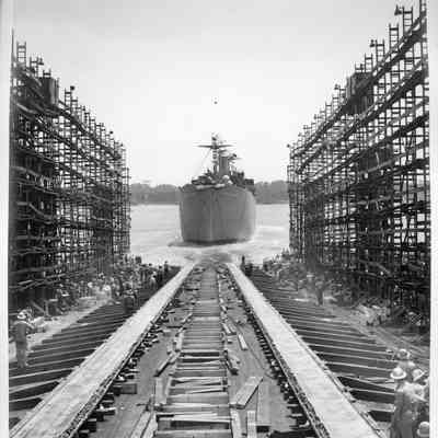 S.S. William Byrd leaving the ways into the St. Johns River, 1943.