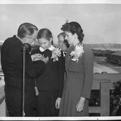 Launching party of the S.S. Harvey Cushing Hull #18, October 31, 1943