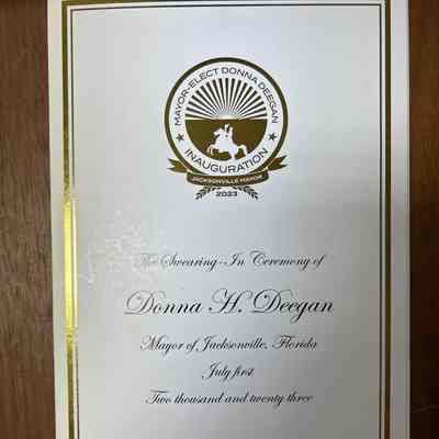 Invitation to the swearing-in ceremony for Mayor Donna Deegan