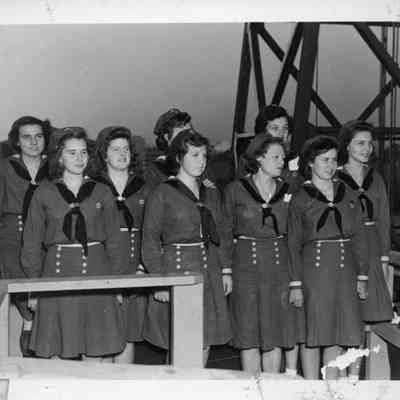 Girl Scout troop at the launching of S.S. Elizabeth C. Bellamy on December 21, 1943 at the St. Johns River Ship Building Co. in Jacksonville, FL.