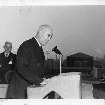 Judge Burton Barrs at the launching of S.S. Elizabeth C. Bellamy on December 21, 1943 at the St. Johns River Ship Building Co. in Jacksonville, FL.