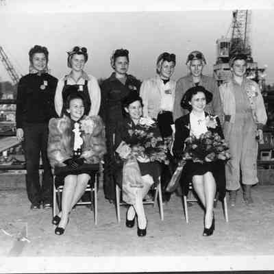 Launch party and Yard Workers at the launching of S.S. John White, Hull #26, on December 31, 1943.