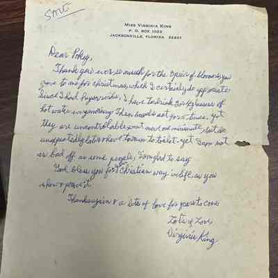 Letter to Jean Bartley Towers from Virginia King
