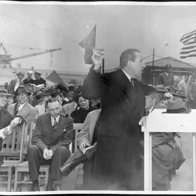 S. S. Ponce De Leon Hull #1 launching with Senator Claude Pepper