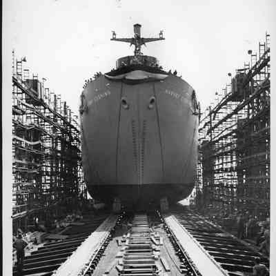 Launching of the S.S. Harvey Cushing on October 31, 1943.