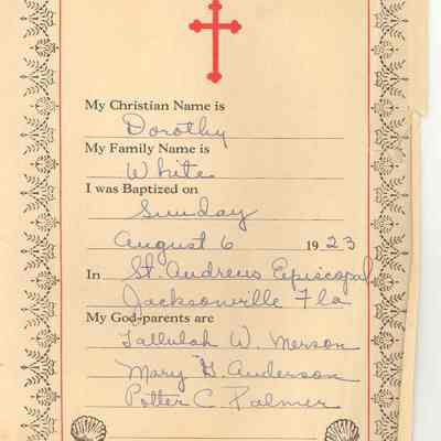 Baptismal Certificate for Dorothy White