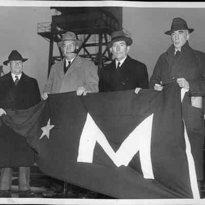 U. S. Maritime "M" Award; Left to right: James C. Merrill, L.R. Sanford - Regional Director, Senator Claude Pepper, Thomas M. Woodward - Commissioner