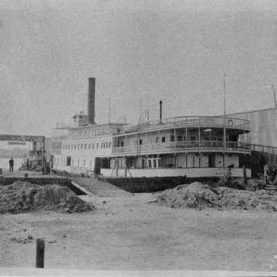 Foot Washington Street and Bay Street with river Steamer Osceola at pier