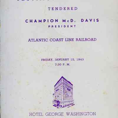 Menu for Atlantic Coast Line Railroad Dinner at the Hotel George Washington