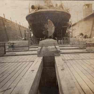 Ship in dry dock at Merrill-Stevens Co., early 1900s