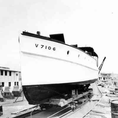 Boat in dry dock of Gibbs Gas Engine Company.
