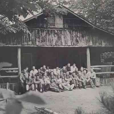 Boy Scouts at Wooden Cabin