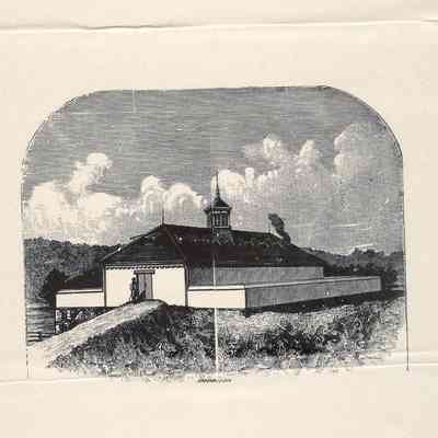 Etching of the Havemeyer farm buildings