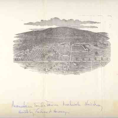 Etching of Mountainside Farm Aerial View