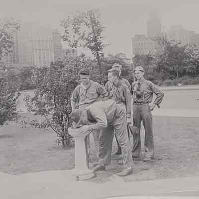 Philmont boys at a water fountain