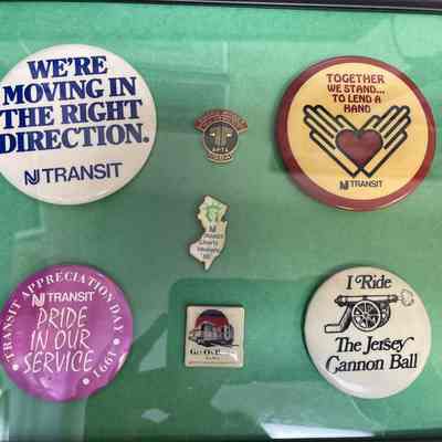 NJ Transit Advertisement Pins from the 1980s